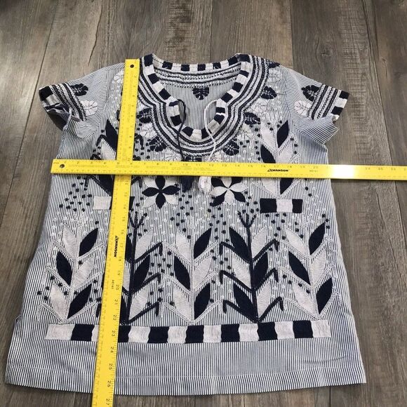 Womens Pullover Tunic Embroidered Gray Blue/Black Shirt Blouse See Measurements - Picture 7 of 12